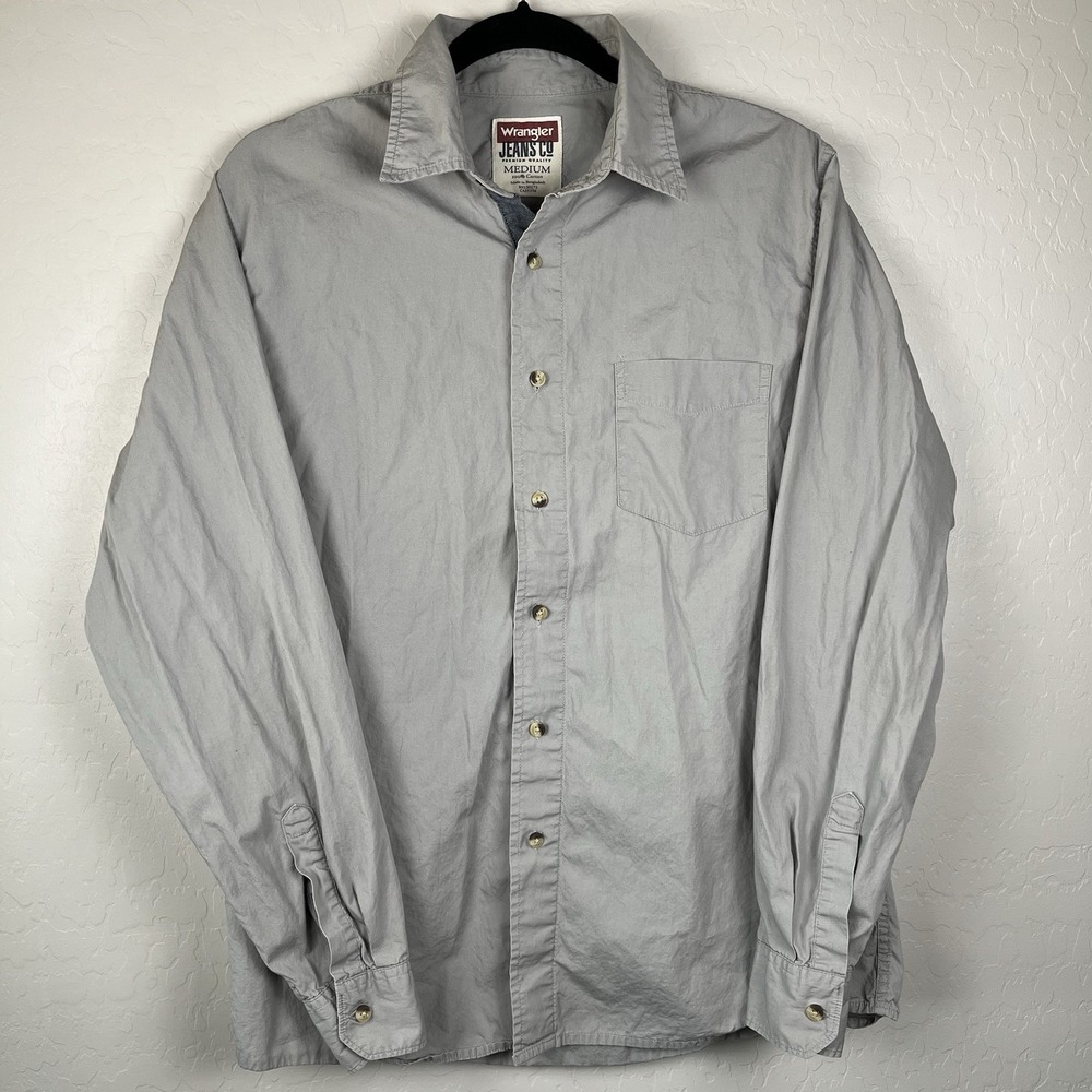Wrangler‎ Jeans Company Men's Grey Button Down Long Sleeve Shirt - Size Medium